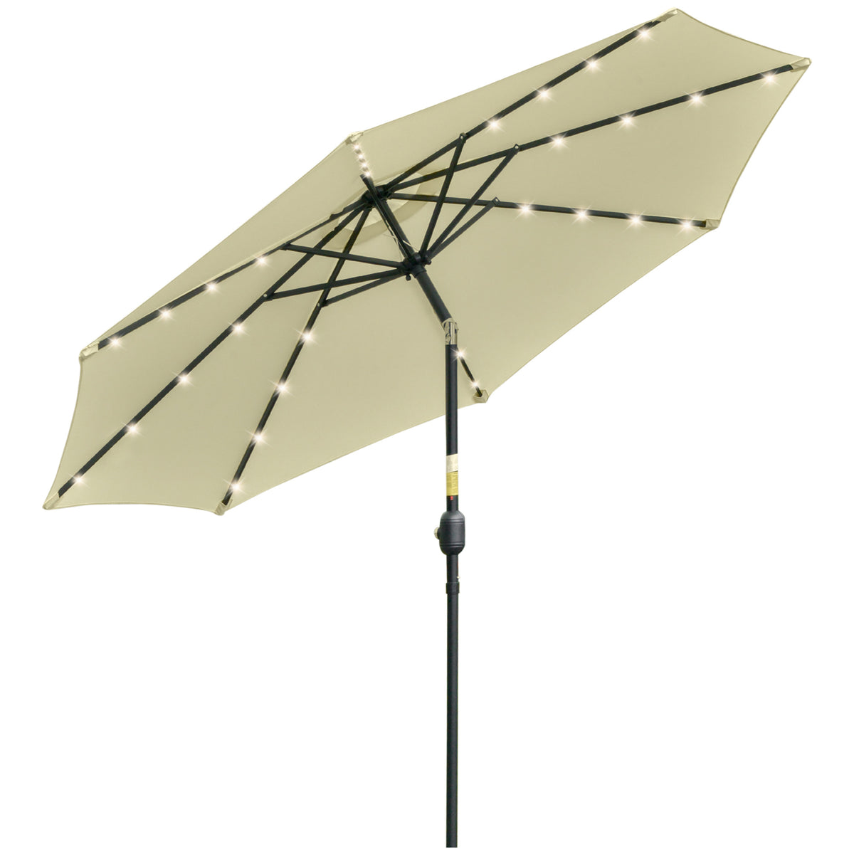 Parasol de Jardin Extérieur Rond Ø 265 cm, Lumières LED Solaires, Manivelle Inclinable, Mât en Acier, 8 Baleines, Beige-0
