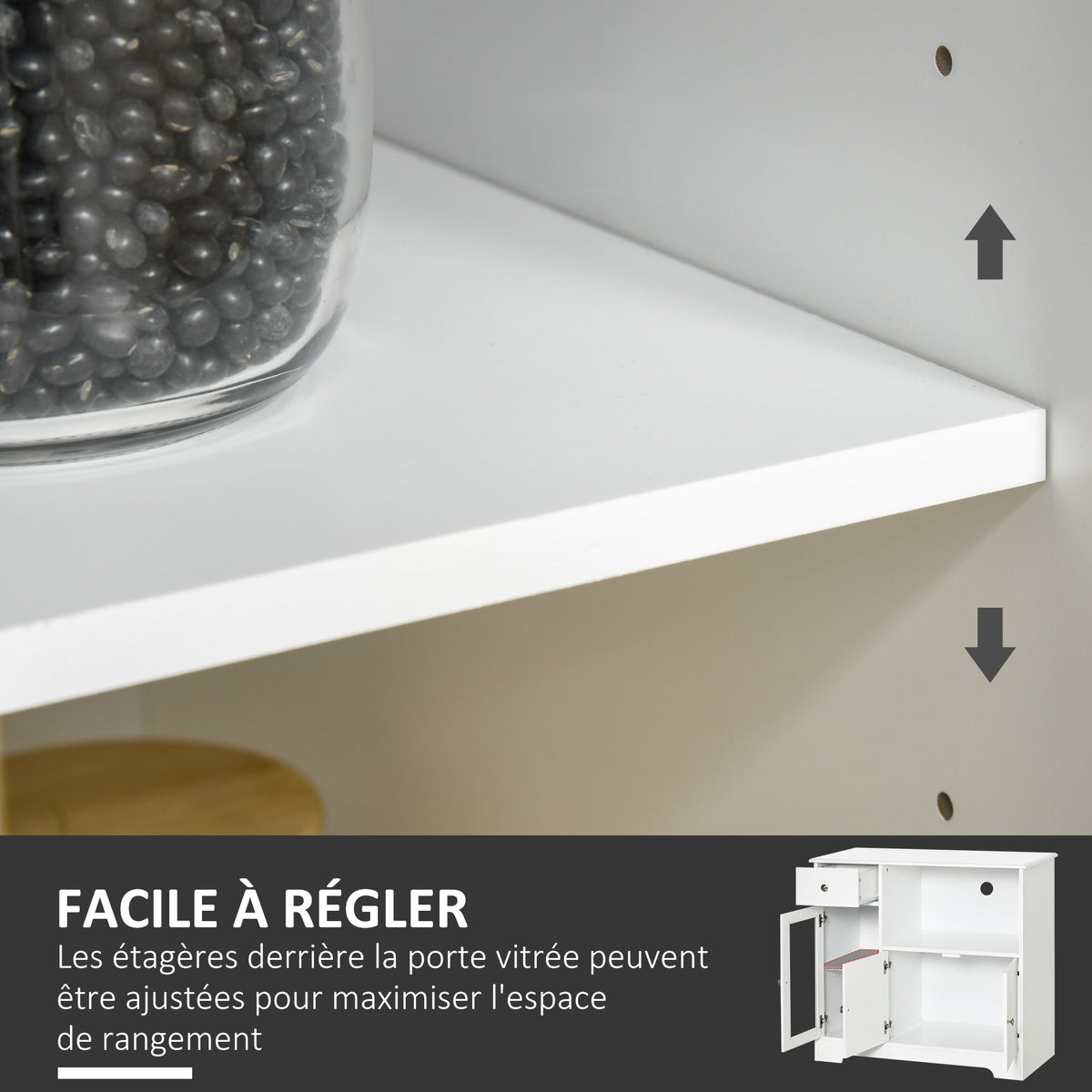 Meuble micro-ondes, buffet cuisine, armoire de rangement, pour cuisine, salle à Manger 90 x 40 x 82 cm verre trempé et bois, blanc-4