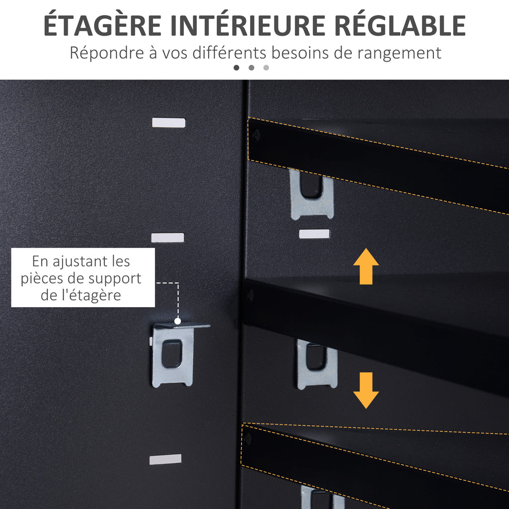 Meuble TV banc télévision design industriel 2 placards avec 2 étagères réglables passe-câbles structure acier noir-4