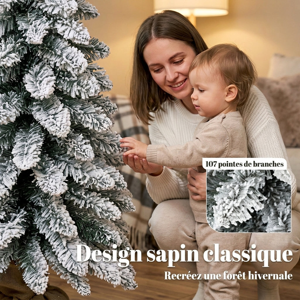 Sapin de Noël Artificiel 90 cm, 107 Embouts de Branches Enneigés en PVC, Base en Toile de Jute, Montage Rapide, Blanc-4