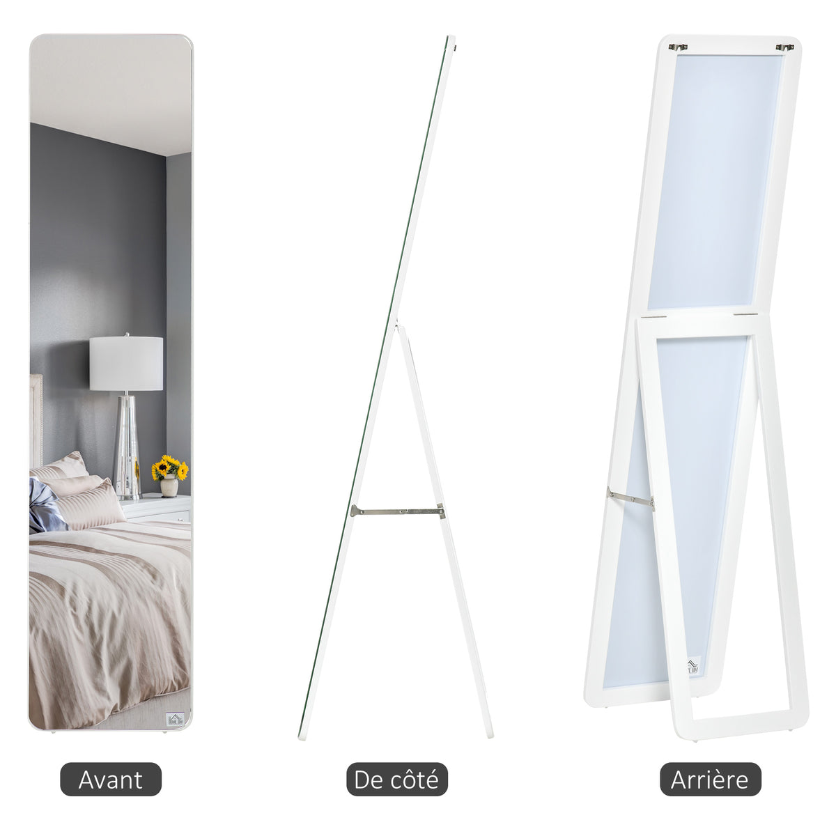 Miroir sur Pied et Mural rectangulaire dim. 37L x 43l x 156H cm Bois Aspect Blanc-3