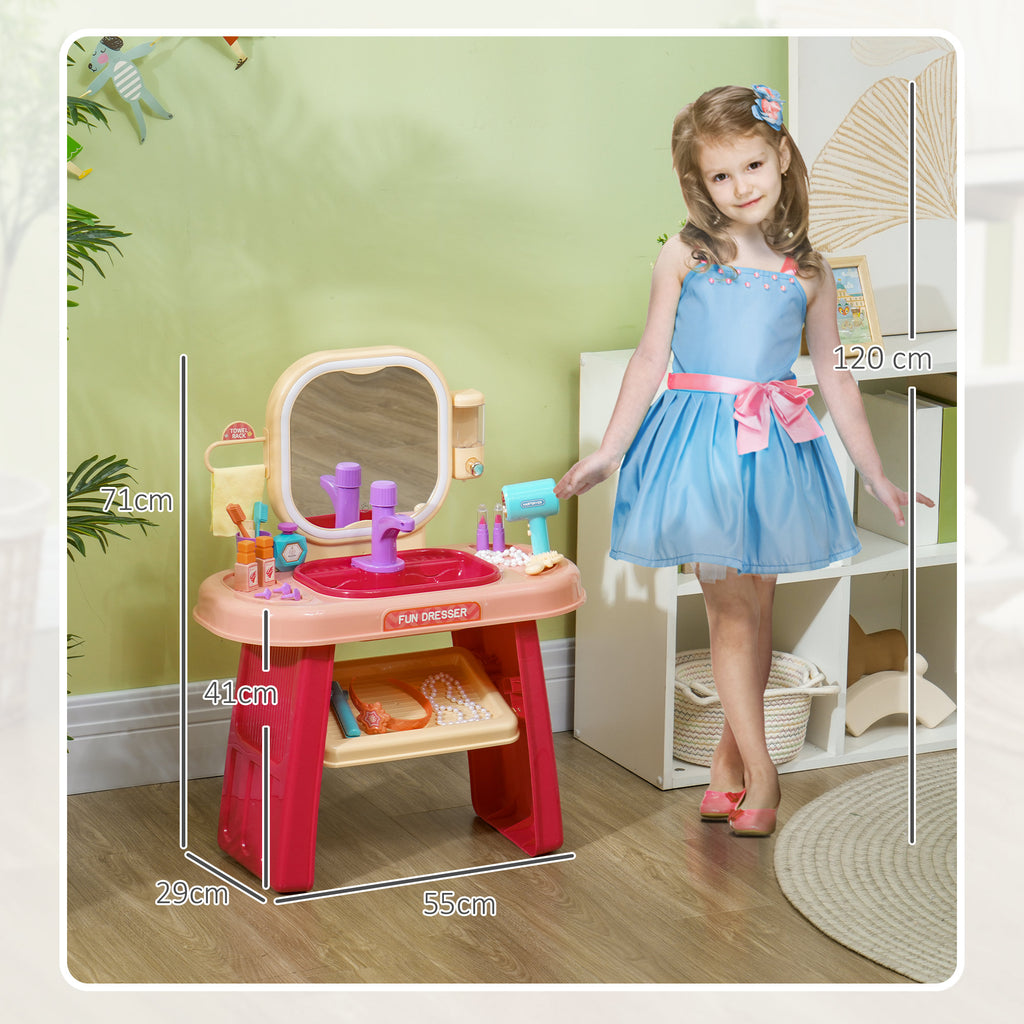 Coiffeuse pour enfants 23 PCS, table de maquillage avec miroir, lumière LED et musique, pour enfants de 3 à 6 ans, rose-2