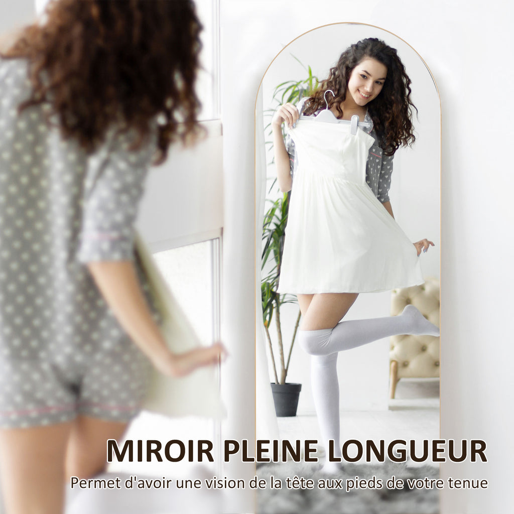 Miroir en pleine longueur 50 x 150 cm miroir sur pied grand miroir mural sans cadre  pour salon, ton doré-3