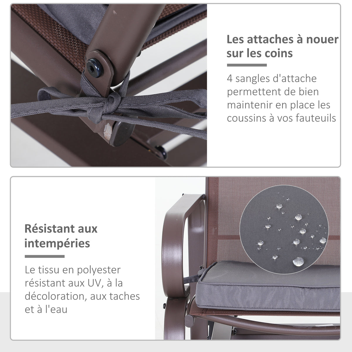 Lot de 2 Coussins de chaise de jardin Coussin chaise extérieur Coussins d'assise déhoussables Rembourrage 5 cm Tissu Polyester dim. 45L x 45l cm Gris foncé-4