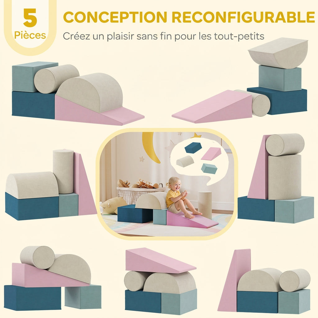 Parcours motricité bébé 5PCS, module en mousse souple avec housse en velours, multicolore-3