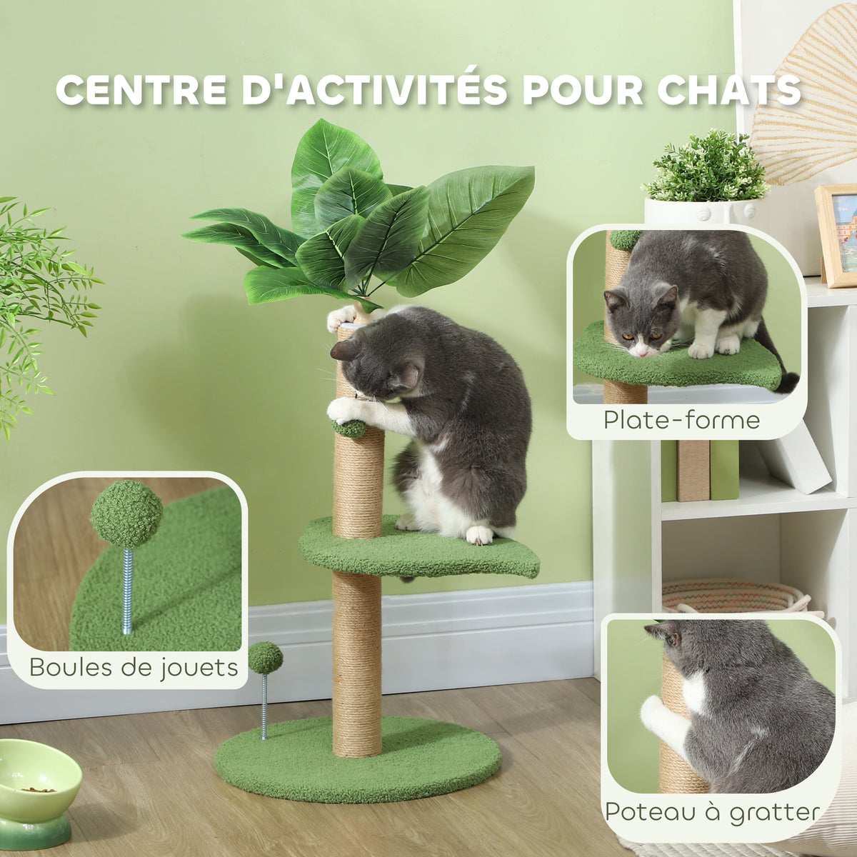 Arbre à chat arbre à grimper pour chat hauteur 83 cm avec griffoir en jute, balles jouets, plates-formes en peluche-4