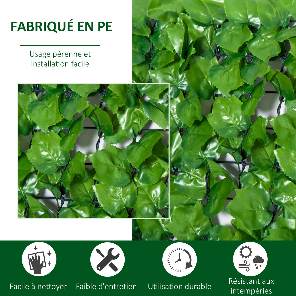 Lot de 2 haies artificiels érable Brise-Vue décoration Rouleau 3L x 1H m Feuillage réaliste Anti-UV Vert-3