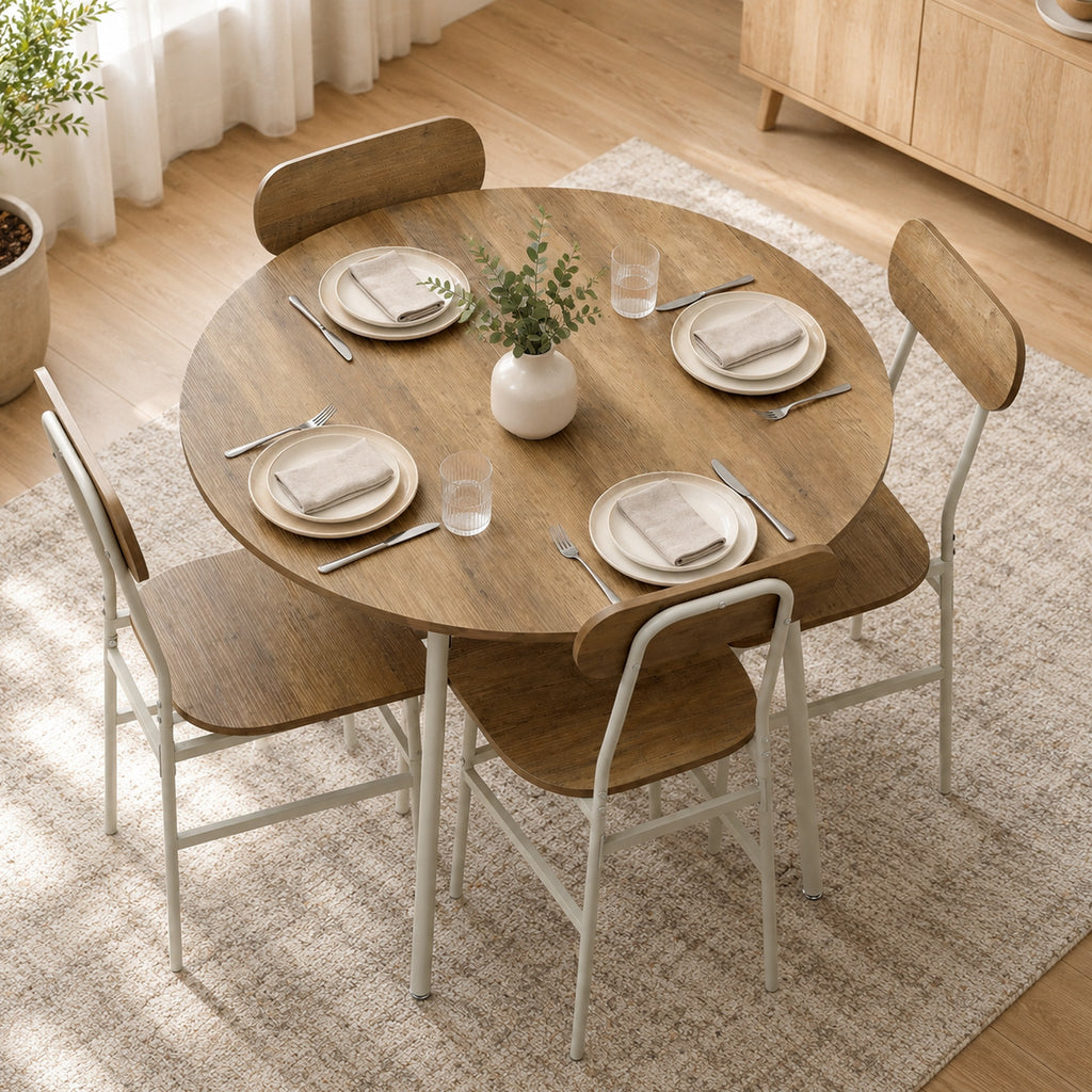 Ensemble table salle à manger avec 4 chaises, table de cuisine avec chaises pour 4 personnes, cadre en métal, naturel-8