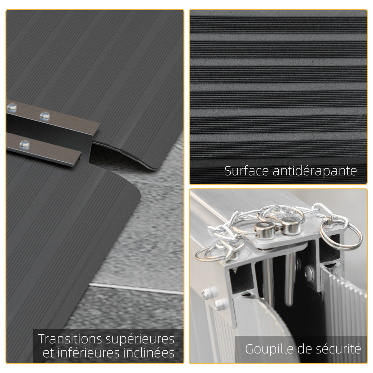 Rampe de fauteuil roulant pliable rampe de chargement sablage antidérapante en alliage d'aluminium 122 x 73,6 cm noir-4