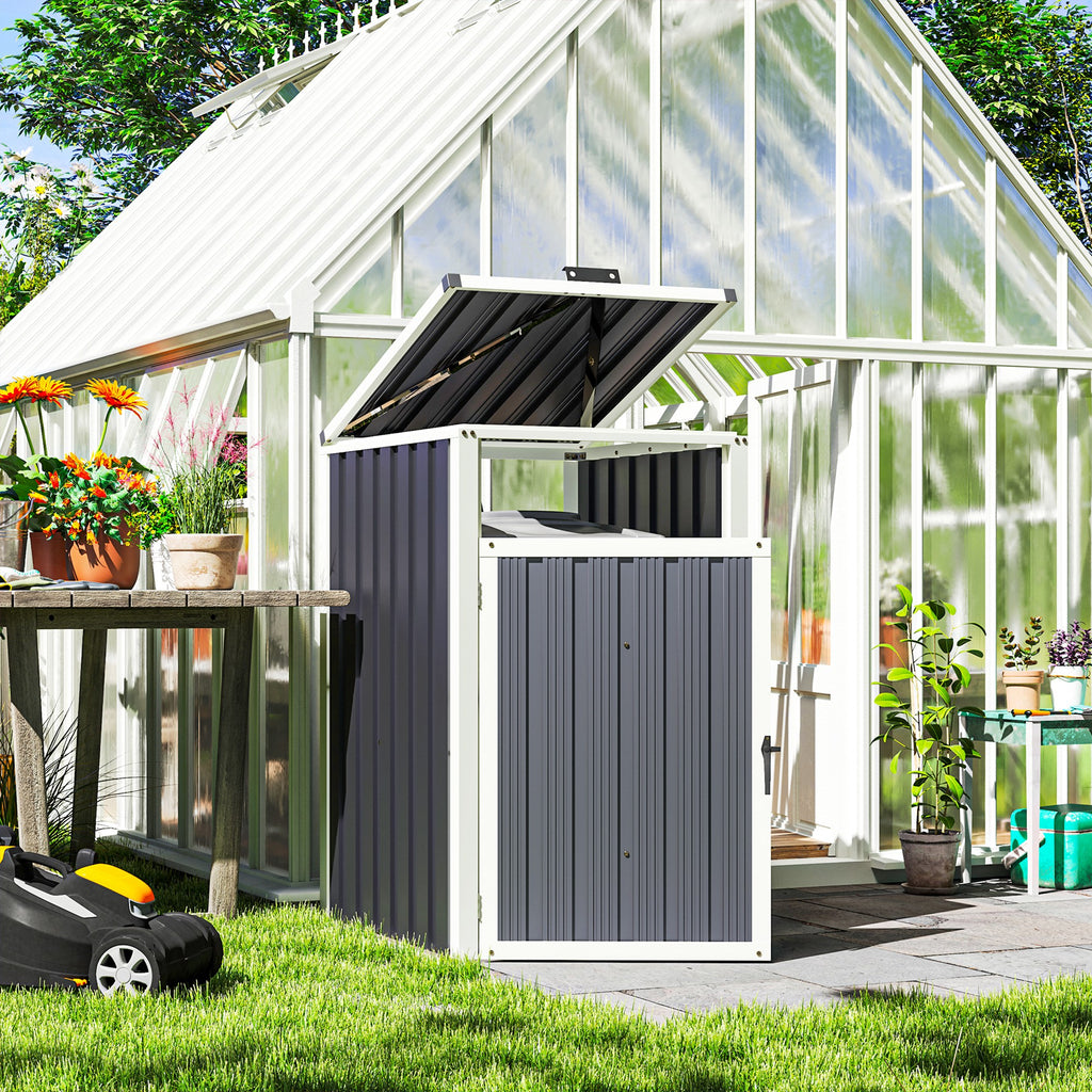 Abri pour 1 poubelle 240L cache poubelle extérieur couvercle relevable 180° acier galvanisé 73 x 81 x 122 cm gris foncé-1