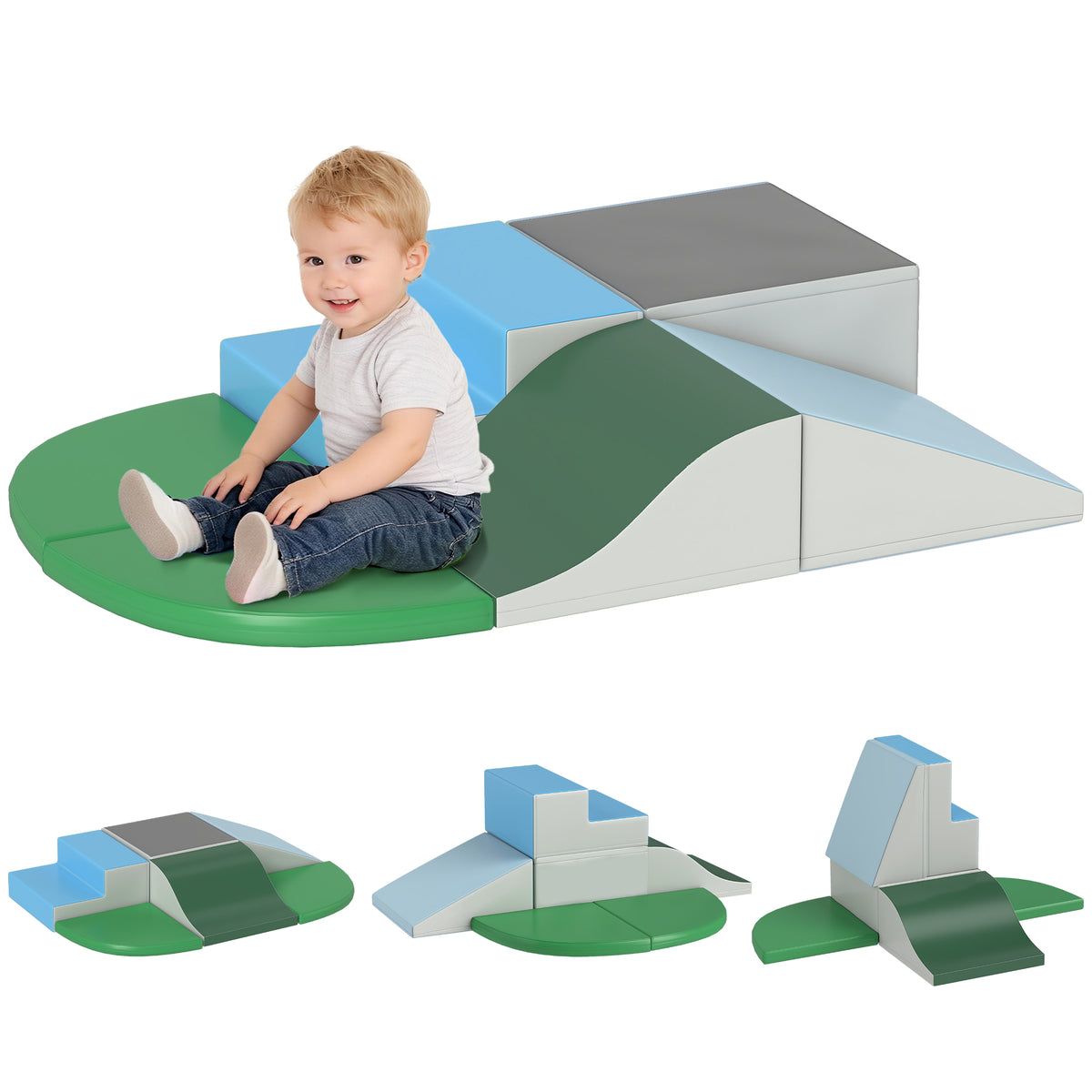 Parcours motricité bébé 6PCS, module motricité bébé en mousse EPE avec housse en revêtement synthétique, blocs mousse de construction, jouets éducatifs enfants d'âge préscolaire, multicolore-0