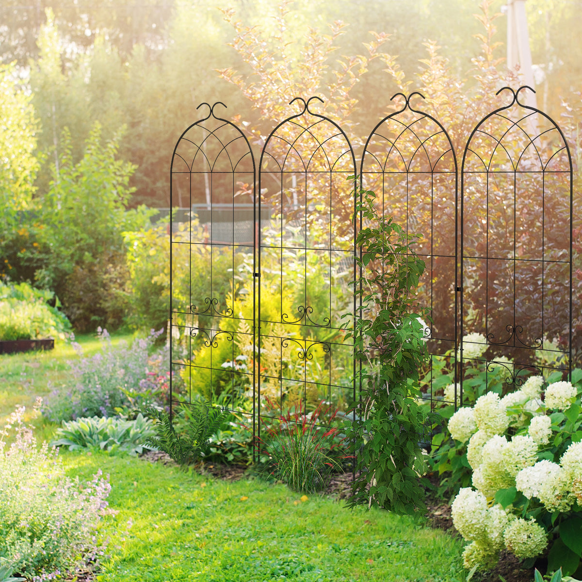 Lot de 2 treillis de jardin, support pour plantes grimpantes en métal, 50L x 181H cm, noir-9