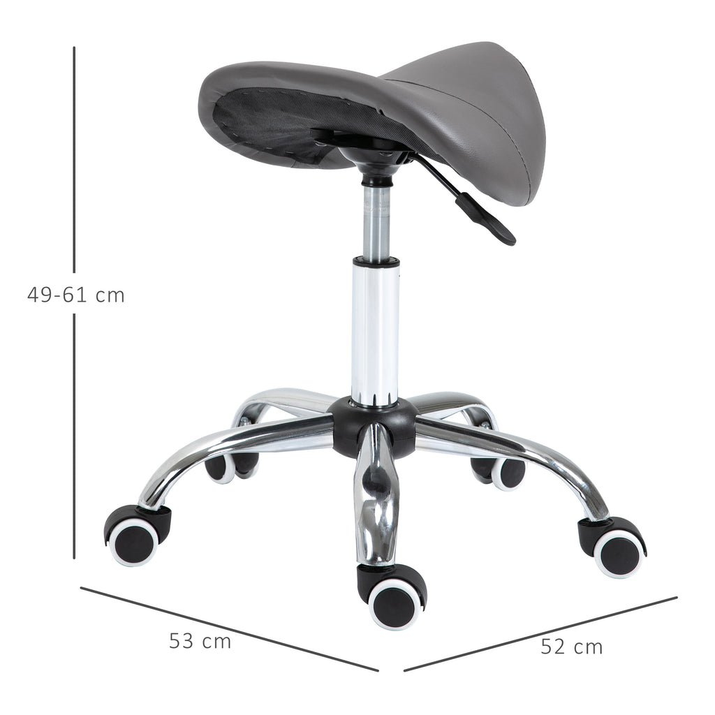 Tabouret à roulettes, tabouret de massage avec hauteur réglable 49-61 cm et selle ergonomique, chaise de travail à roulettes pivotant 360°, pour salon de massage tatouage clinique spa, gris-2