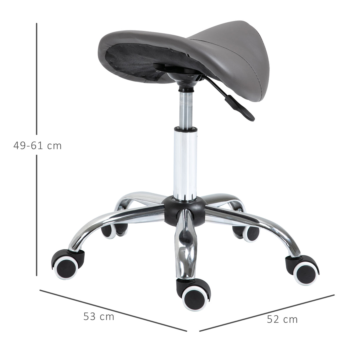 Tabouret à roulettes, tabouret de massage avec hauteur réglable 49-61 cm et selle ergonomique, chaise de travail à roulettes pivotant 360°, pour salon de massage tatouage clinique spa, gris-2
