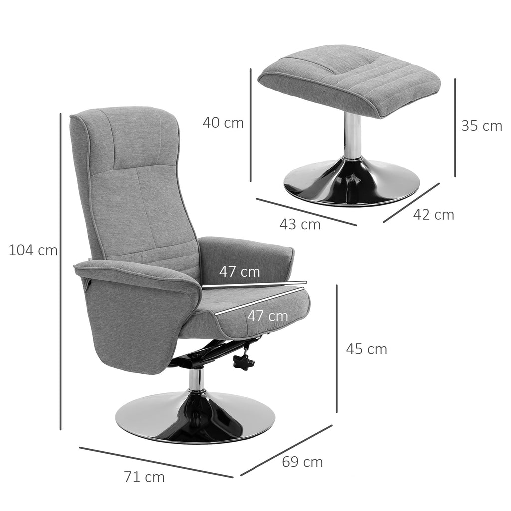 Fauteuil relax inclinable 135° pivotant 360° avec repose-pieds revêtement tissu gris-2