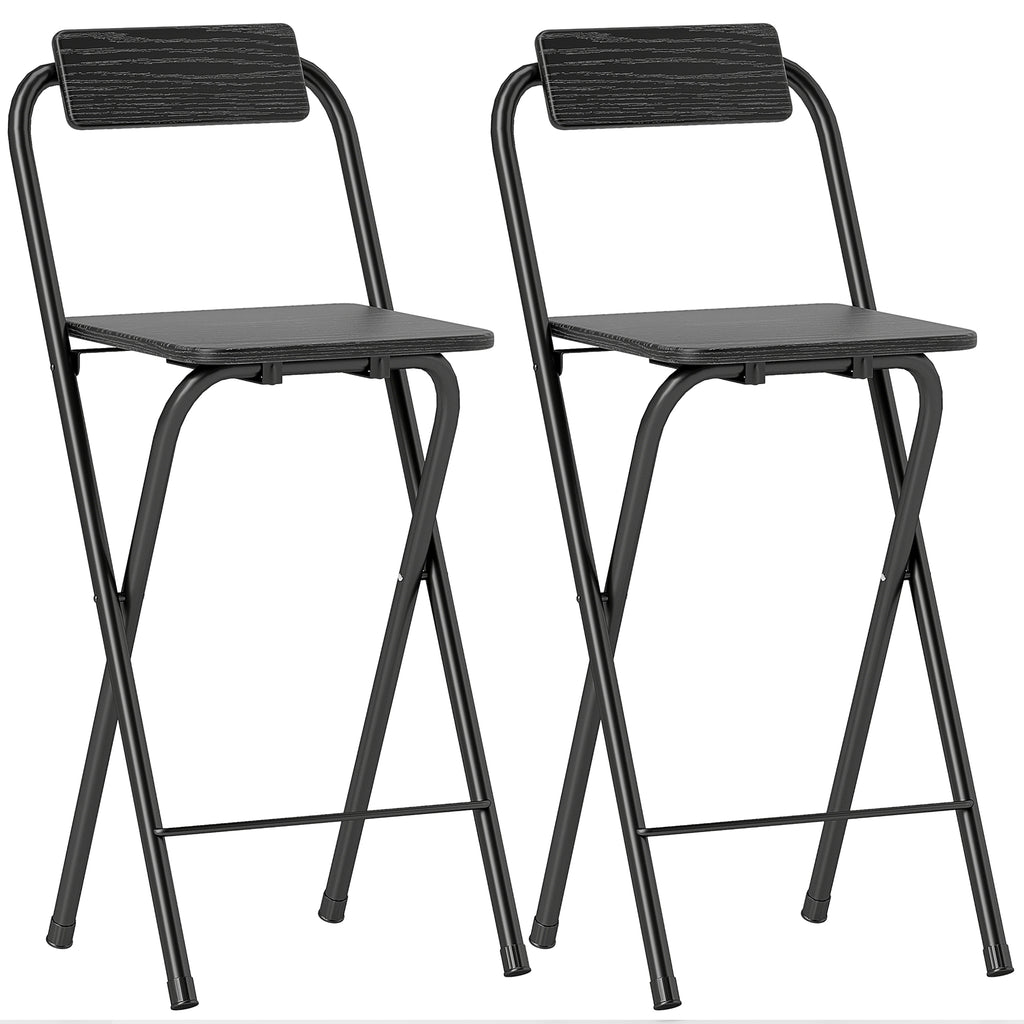 Lot de 2 tabourets de bar pliables avec dossier et repose-pieds, cadre en acier, 87 cm de haut, noir-0