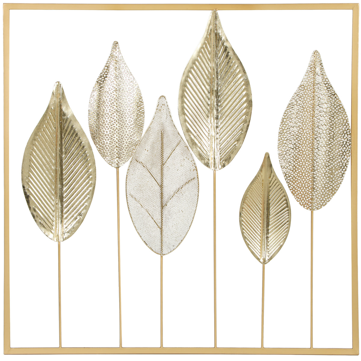 Décoration murale en métal moderne, sculpture murale en métal en forme de feuille, 70 x 70 cm, doré-0