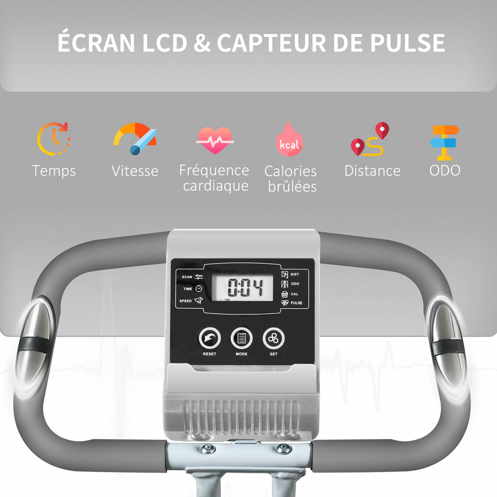 Vélo d'appartement pliant 8 niveaux de résistance magnétique dossier selle réglable poignées ergonomiques noir gris-3