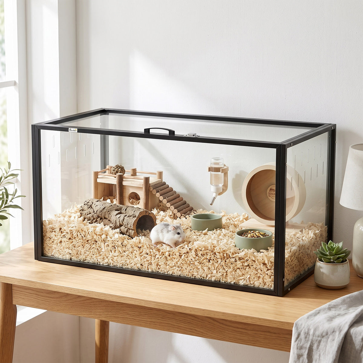 Cage pour Hamster Habitat Rongeurs Transparent de Vue Panoramique 360° Anti-Mordillage 105x51x51cm Noir-9