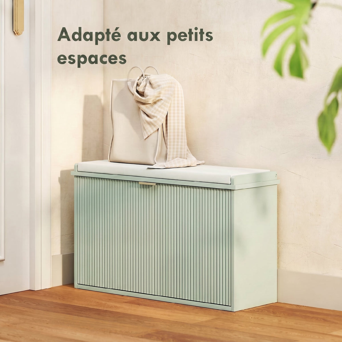 Banc à chaussures avec coussin d'assise rembourré et tiroir rabattable pour couloir, chambre, 80 x 26 x 47,5 cm, vert-3