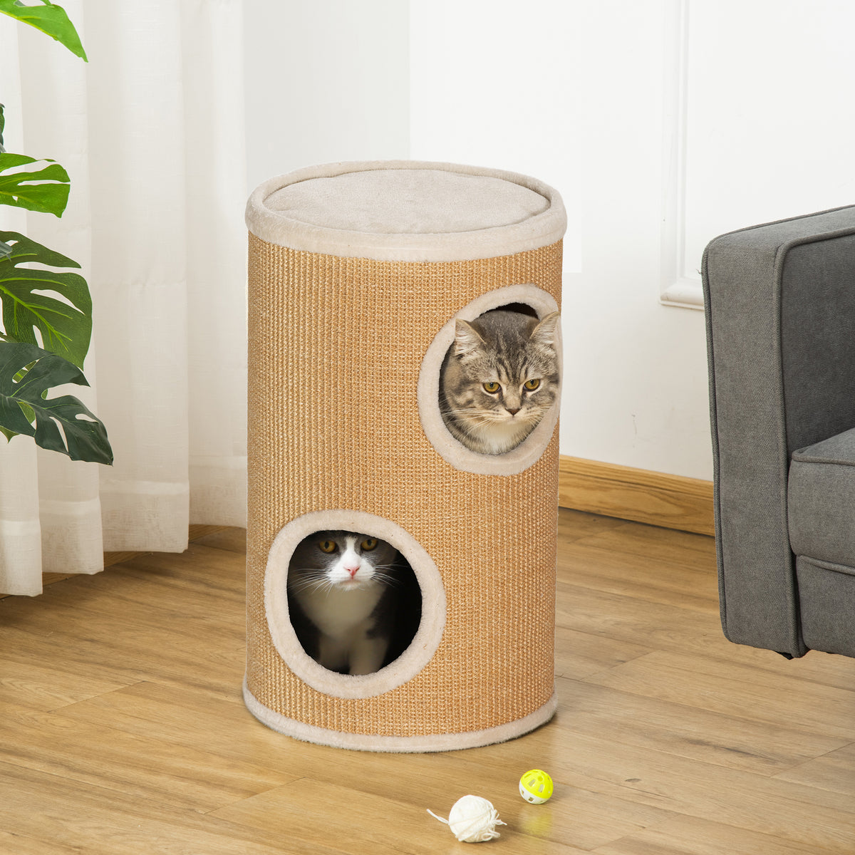 Tonneau à gratter pour chat tour à griffer arbre à chat à 2 couches en sisal naturel pour 1 à 2 chats Ø 35 x 60H cm-9
