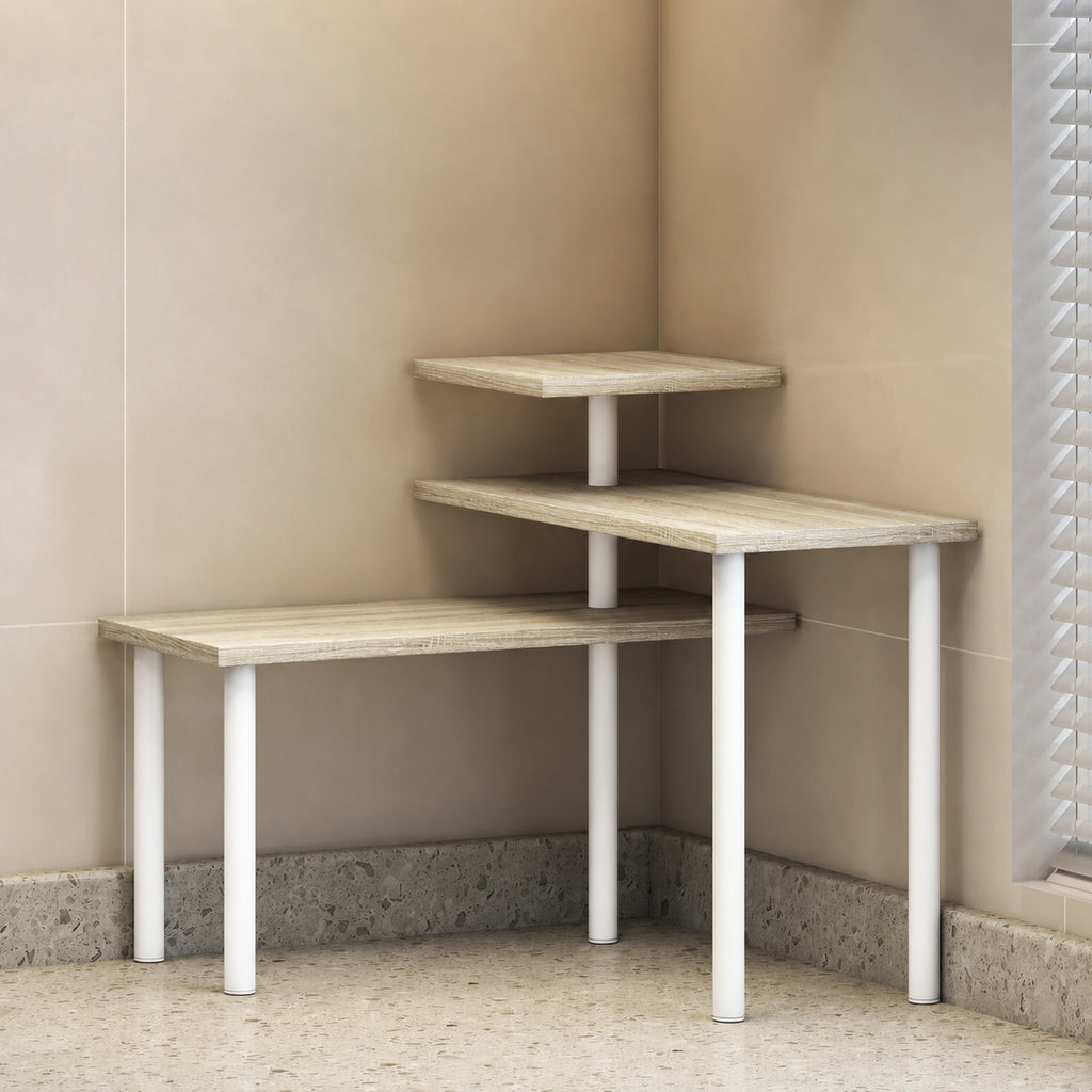 Étagère de cuisine rotative à 3 niveaux, étagère d'angle, cadre en métal, 40 x 18 x 36,5 cm, chêne et blanc-1