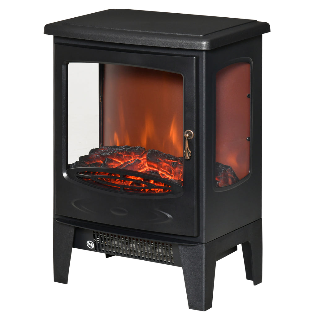 Cheminée électrique poêle Style néo-rétro 900-1800 W Simulation Flammes LED luminosité réglable Acier ABS Noir-0