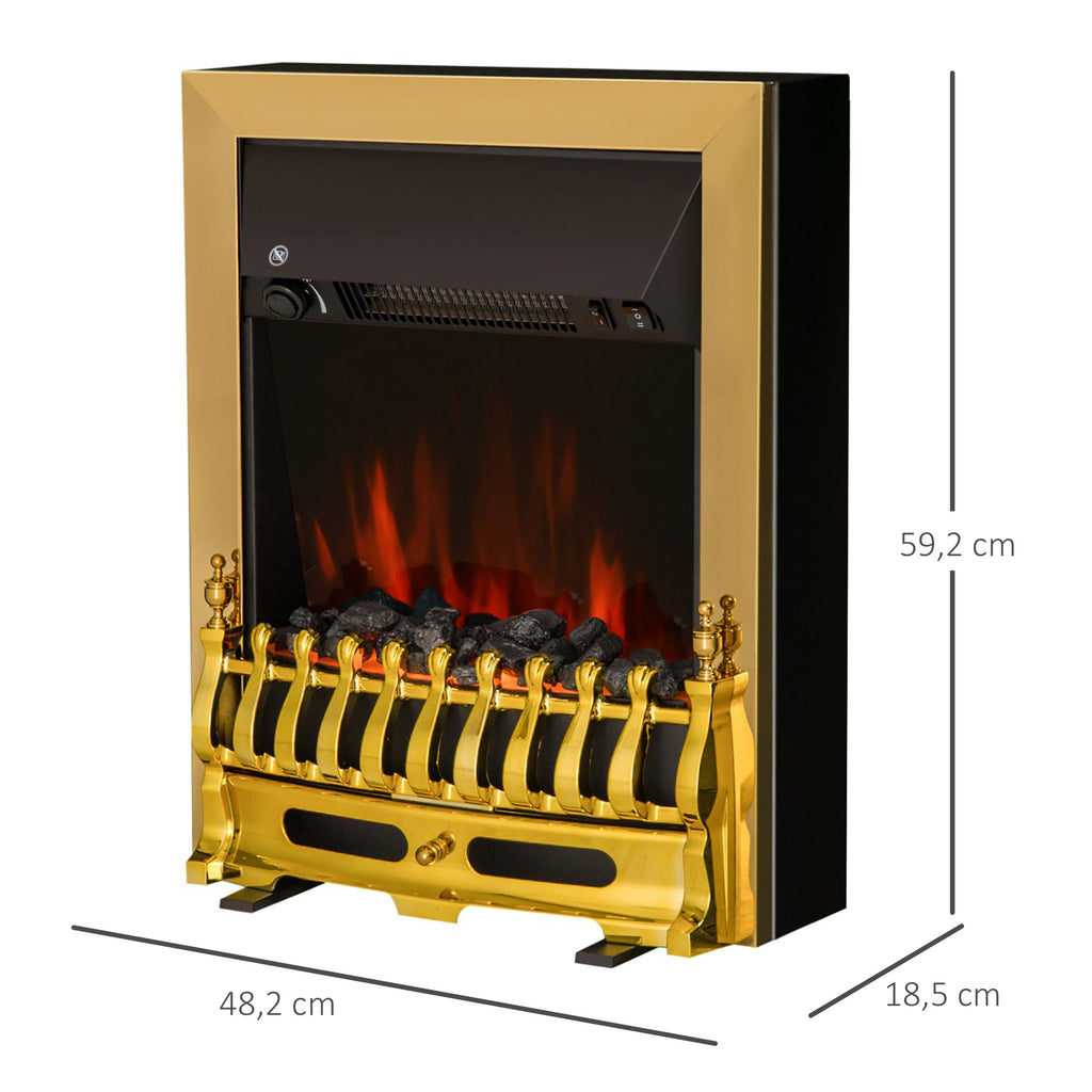 Cheminée électrique Effet de Flamme Style néo rétro Thermostat 1000-2000 W Noir Or-2