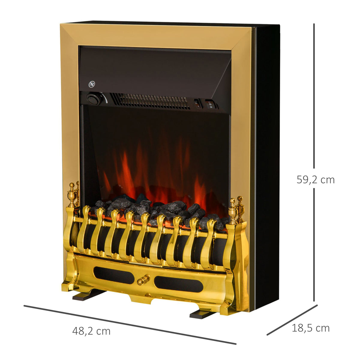 Cheminée électrique Effet de Flamme Style néo rétro Thermostat 1000-2000 W Noir Or-2