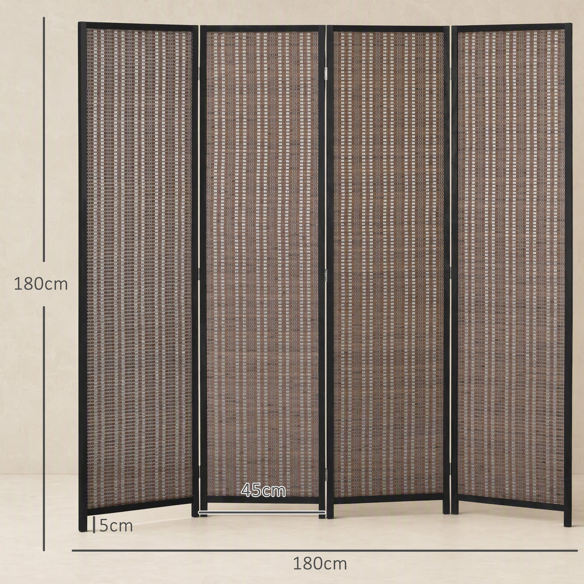 Paravent en bois séparateur de pièce closion de séparation pliable 4 panneaux 180 x 180 cm marron-2