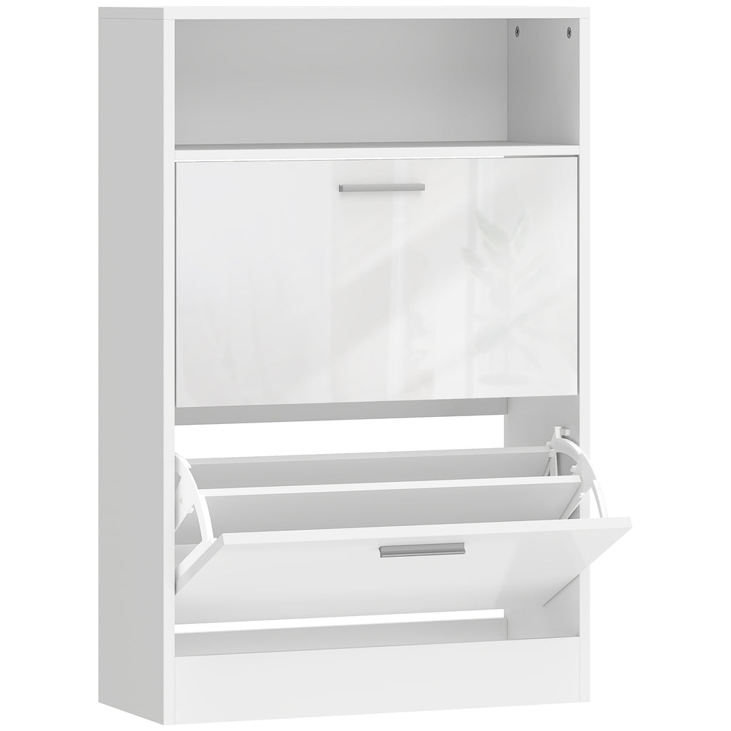 Meuble à chaussures 8 paires, armoire à chaussures, 2 tiroirs rabattables, étagères réglables et compartiment, blanc-0