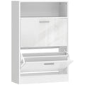 Meuble à chaussures 8 paires, armoire à chaussures, 2 tiroirs rabattables, étagères réglables et compartiment, blanc-0