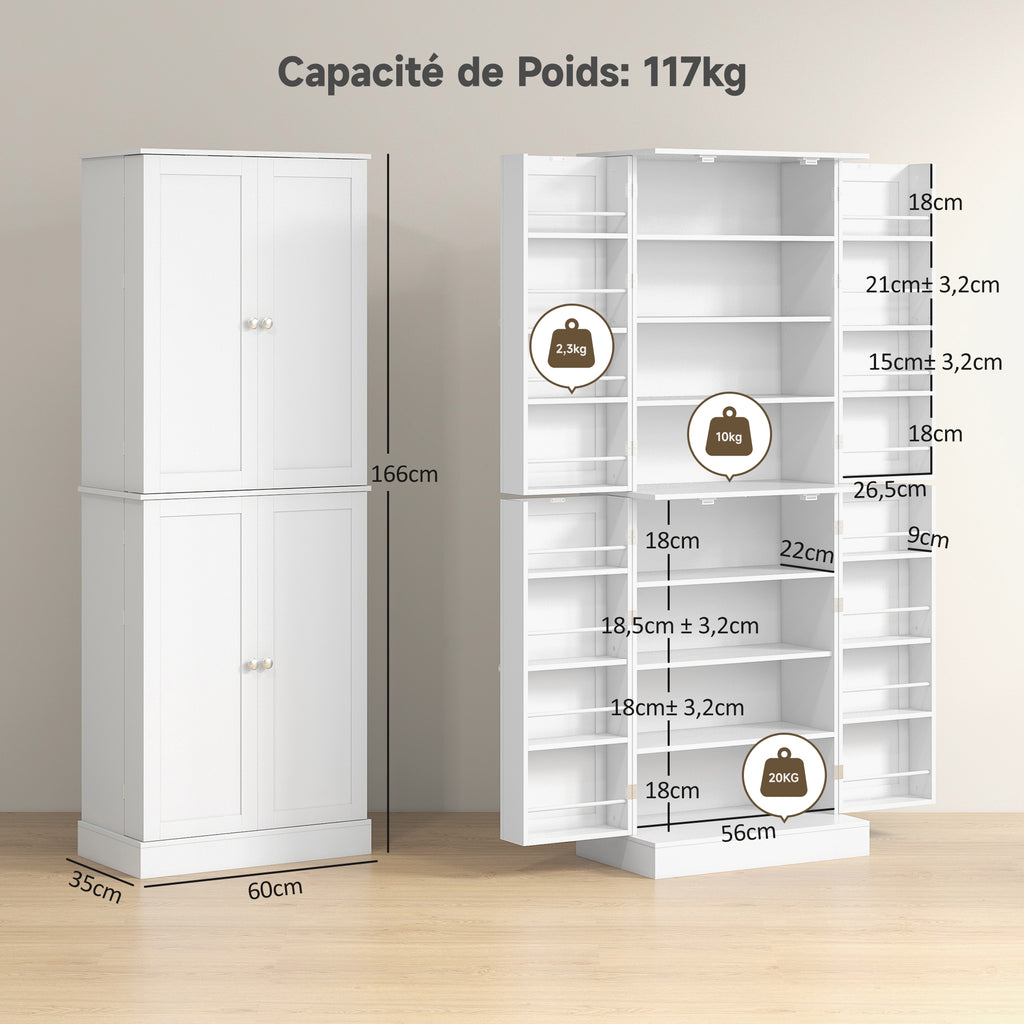 Armoire de cuisine buffet cuisine avec placards, étagère réglable et porte-épices, 60 x 35 x 166 cm, blanc-2