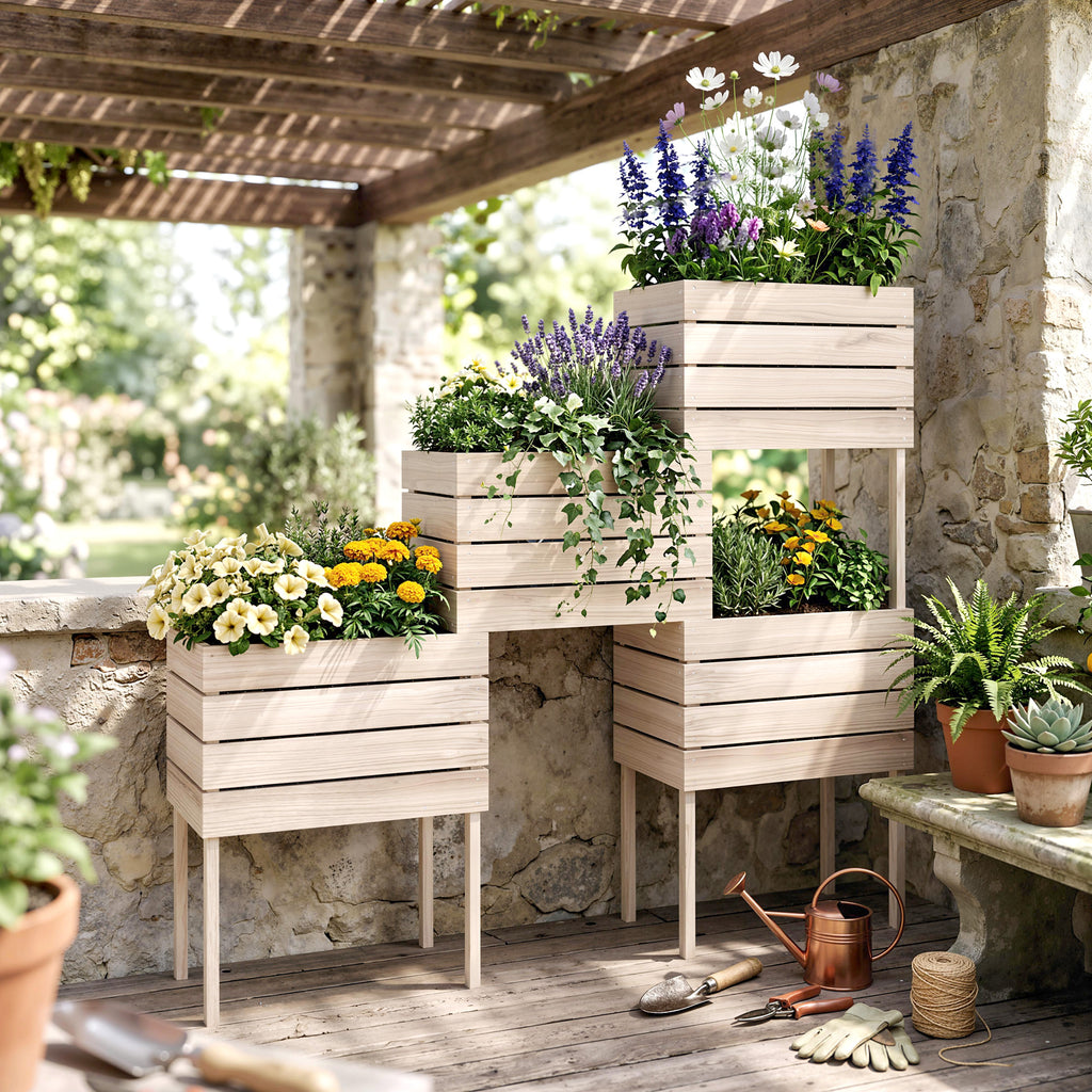 Jardinières sur Pieds carrés potagers - Lot de 4 jardinières sur Pied modulables - 50L x 30l x 60H cm-7