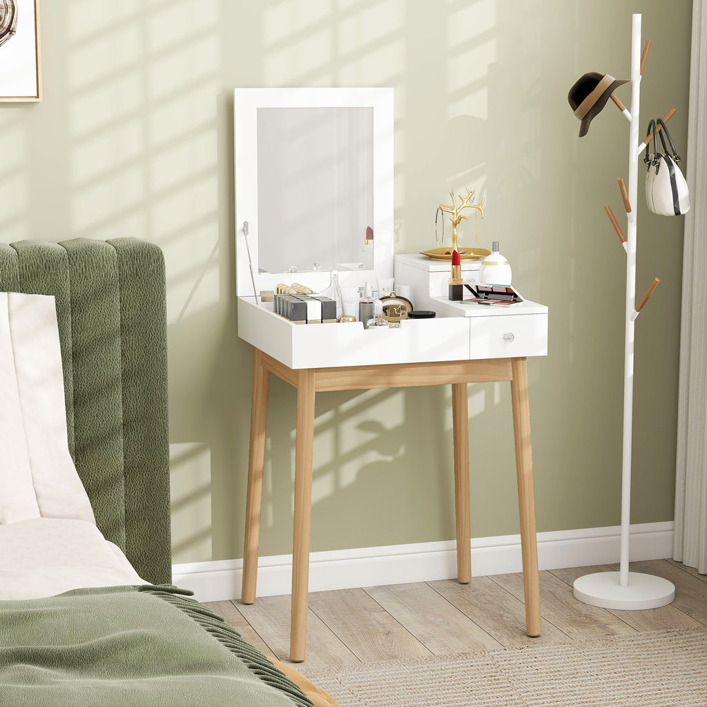 Coiffeuse avec miroir table de maquillage style moderne - 2 tiroirs, miroir rabattable pour chambre à coucher, salon, 60 x 50 x 85,5 cm blanc-7
