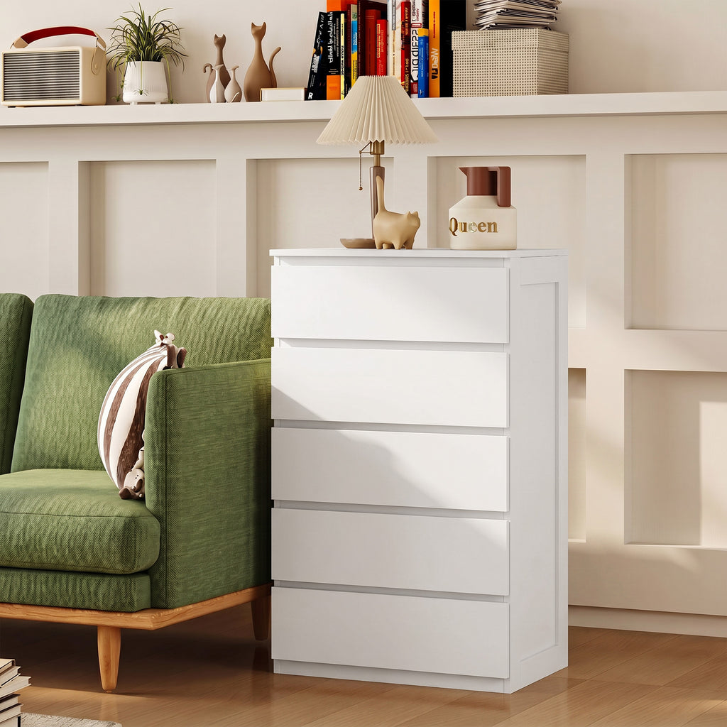 Commode 5 tiroirs meuble de rangement sans poignées design minimaliste 60 x 39 x 100 cm blanc-4