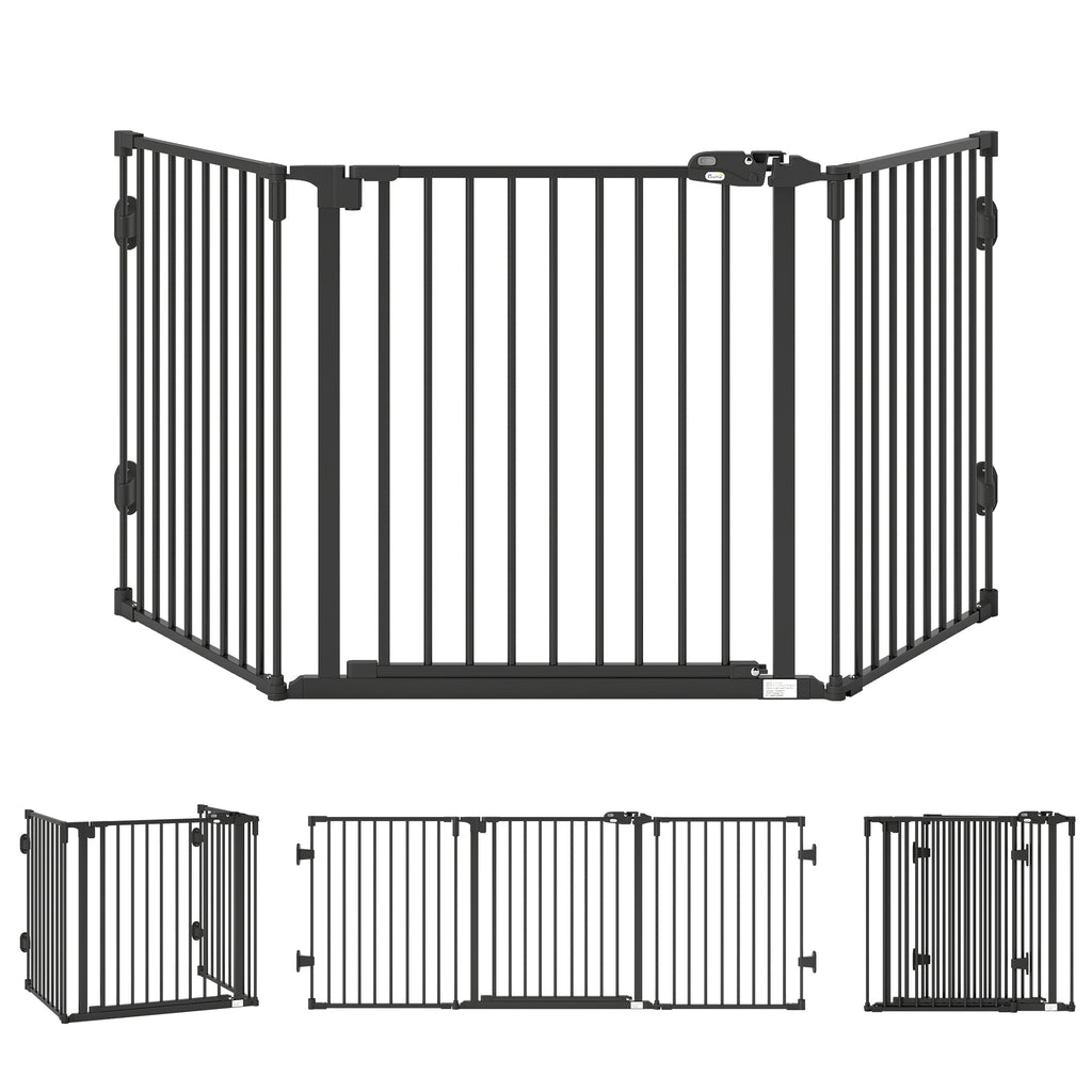 Barriere de securite chien pliable avec porte en acier 3 panneaux modulable fermeture automatique 202,5 x 2 x 76 cm noir-0