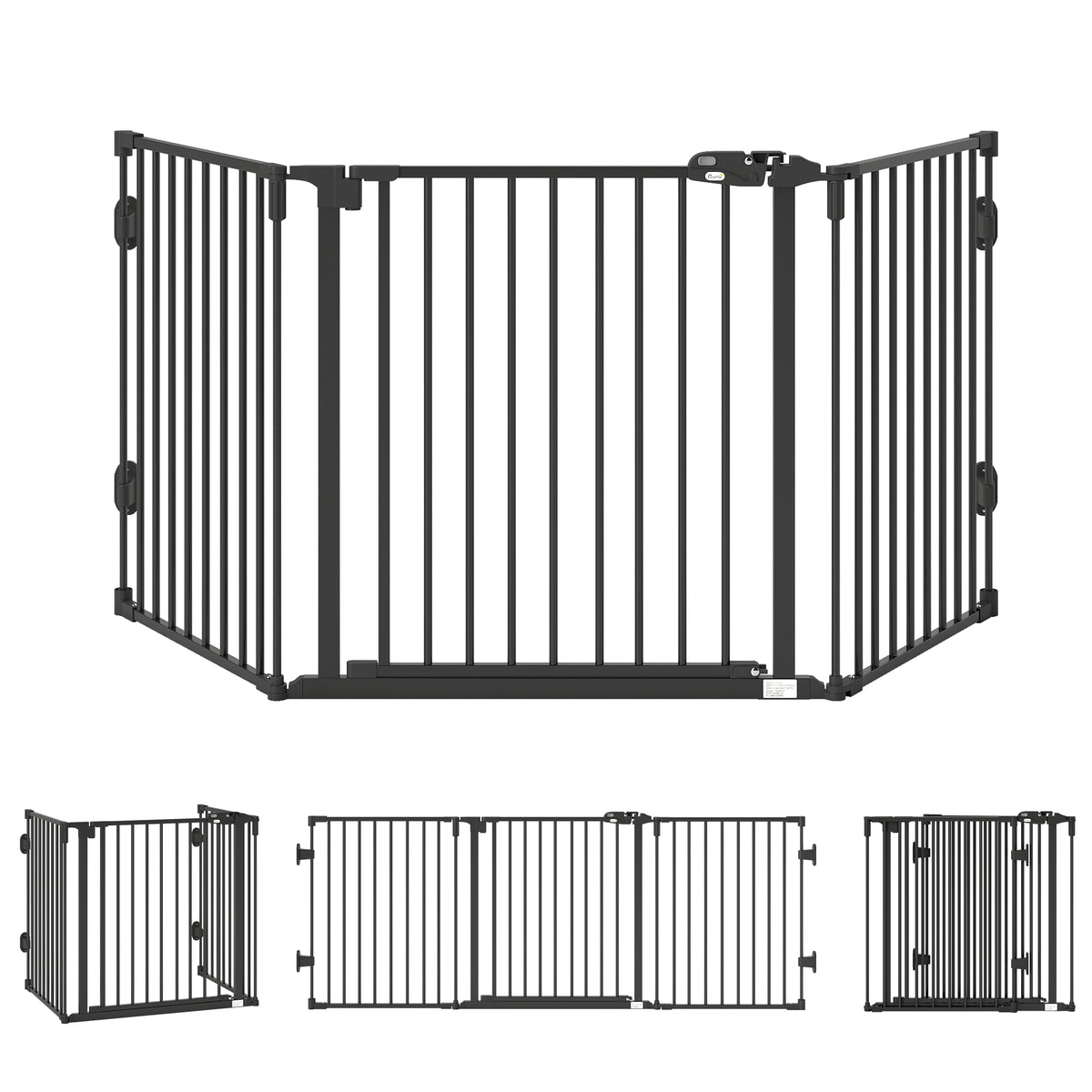Barriere de securite chien pliable avec porte en acier 3 panneaux modulable fermeture automatique 202,5 x 2 x 76 cm noir-0