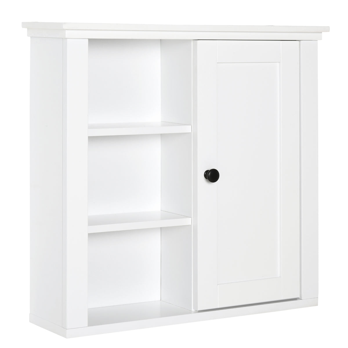 Armoire Murale de Salle de Bain Meuble Suspendu WC Placard 1 Porte 3 niches dim. 53L x 14,5l x 50,5H cm en bois Blanc-0