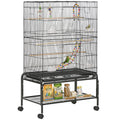 Cage à oiseaux sur pieds roulettes avec 4 mangeoires et 3 perchoirs 79 x 49 x 133 cm noir-0
