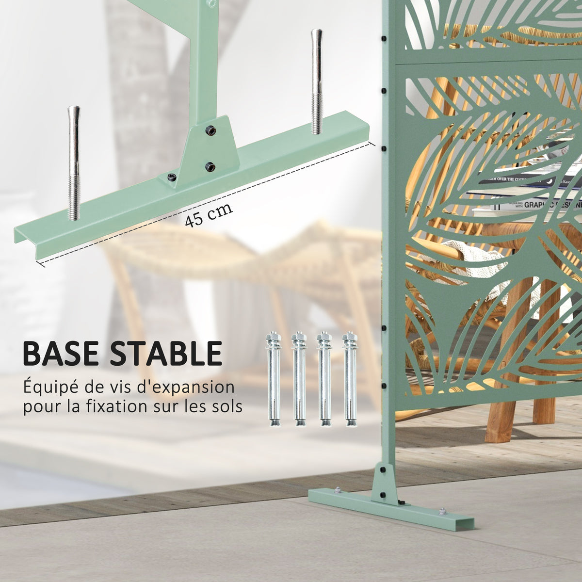 Panneau brise vue décoratif paravent extérieur vert à motif végétal en métal - 122 x 45 x 198 cm, vert-4