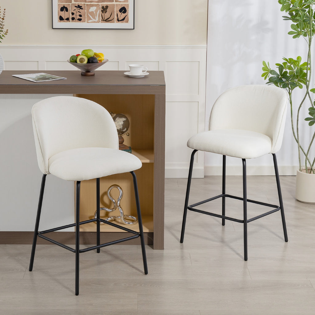 Lot de 2 Tabourets de Bar, Chaises de Bar, Repose-Pieds et Dossier, Tissu Effet Lin, Hauteur d'Assise 68cm, Crème-1