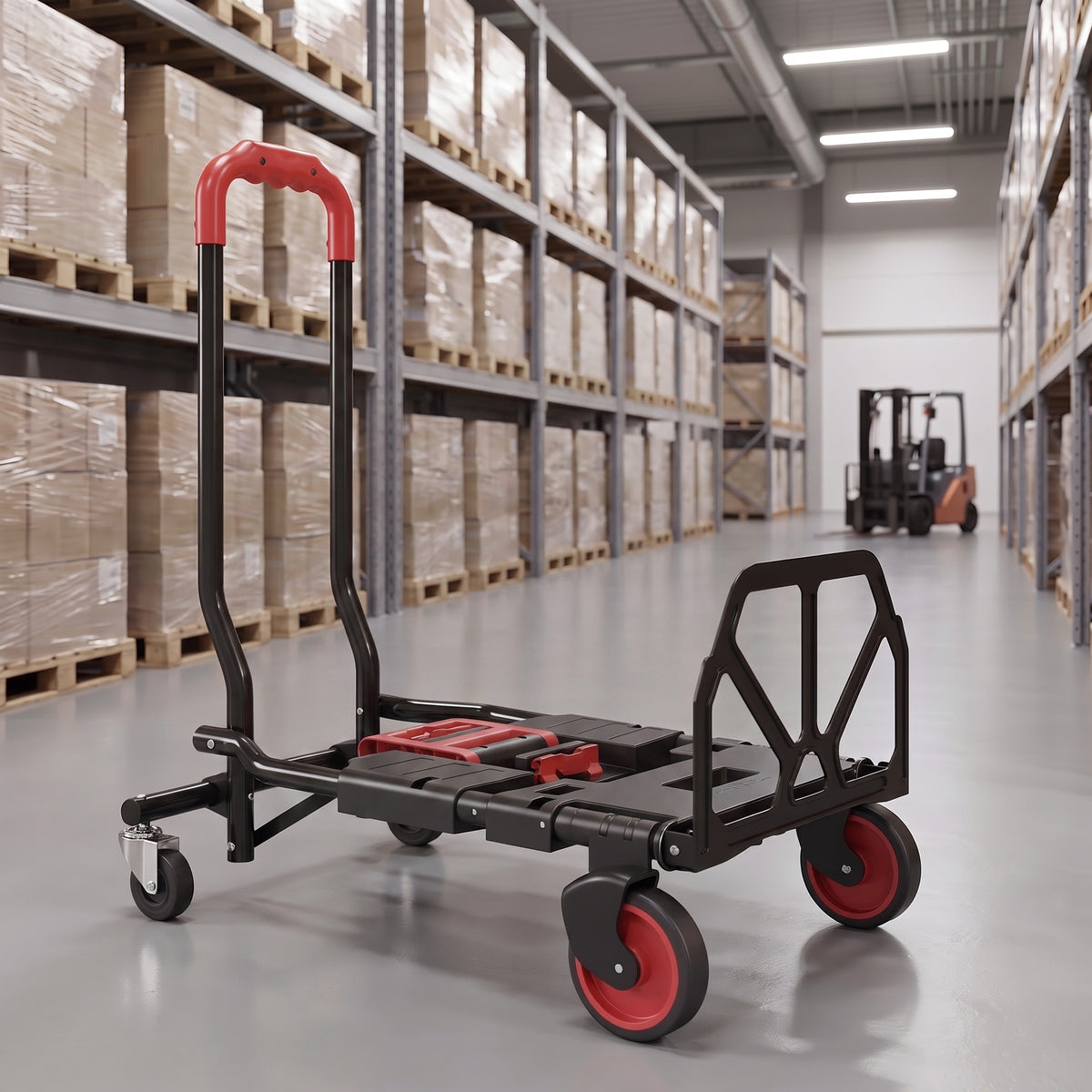 Diable et Chariot de Transport à Roulettes Pliable 2-en-1, Charge Max 120 kg, Base Rabattable, Acier, 83x44x78cm, Rouge-1