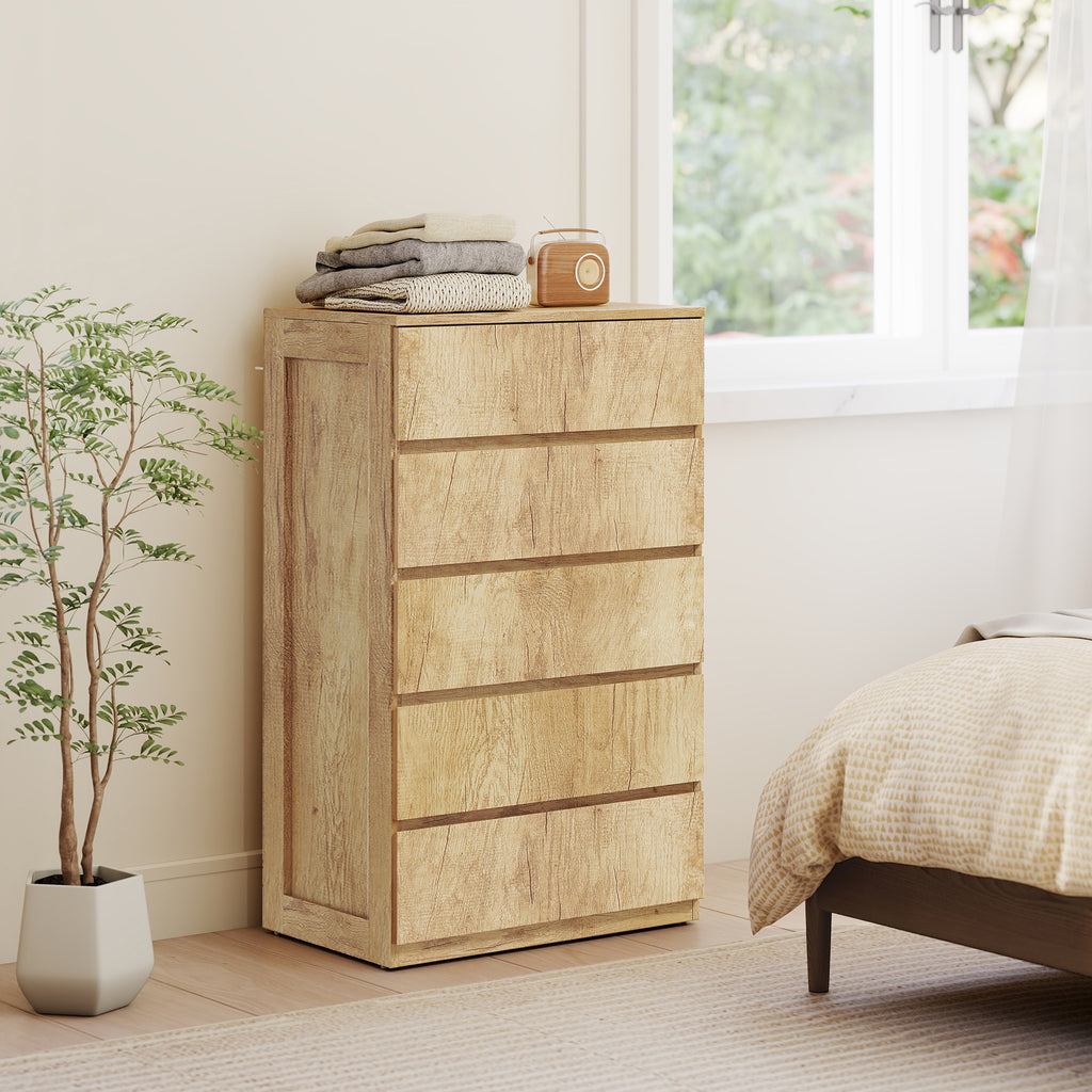 Commode 5 tiroirs meuble de rangement sans poignées design minimaliste 60 x 39 x 100 cm bois naturel-6