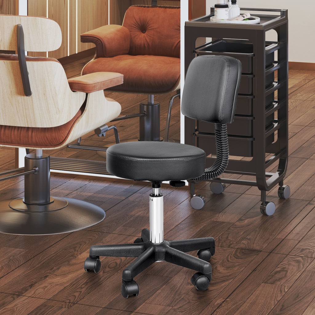 Tabouret massage a roulettes reglable en hauteur pivotant avec dossier ergonomique noir-1