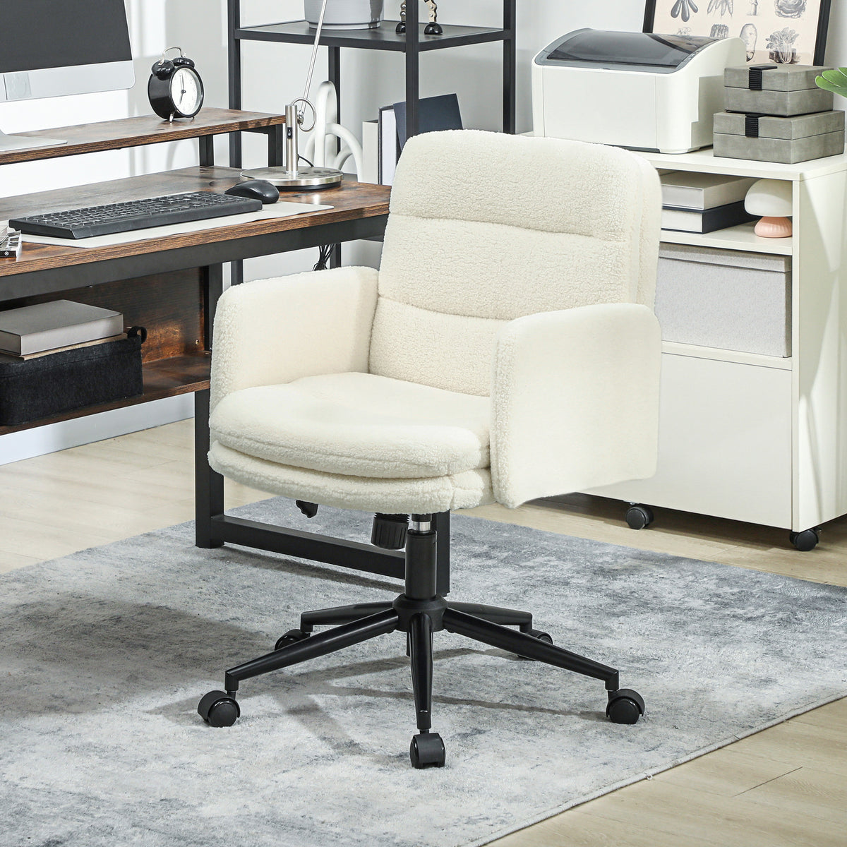 Chaise de bureau, fauteuil de bureau pivotante avec hauteur réglable, fonction de bascule, 61,5 x 65 x 91-101 cm, crème-1
