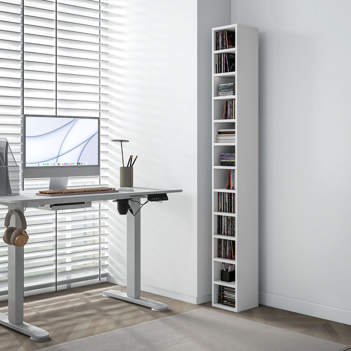 Rangements pour CD et DVD avec 12 compartiments, capacité max. 204 CD, 21 x 20 x 175 cm, blanc-6
