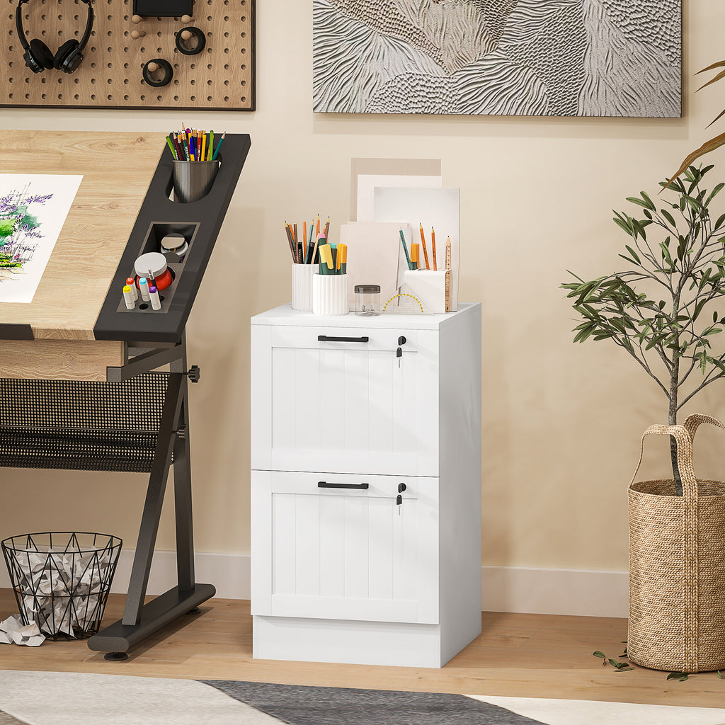 Caisson bureau, meuble rangement bois 2 tiroirs et serrure, barres de suspension réglables, 40 x 40 x 71 cm, blanc-9