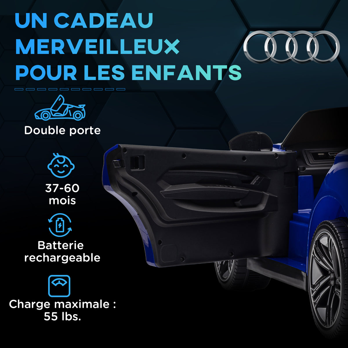 Voiture véhicule électrique enfant 12 V - télécommande parentale - effets sonores, lumineux - Audi RS E-tron GT bleu-7