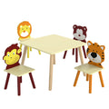 Ensembl Table pour Enfant avec 4 Chaises 5 Pièces en Bois, Dossier en Forme Animale, Coins Arrondis, 3-8 Ans, Jaune-0